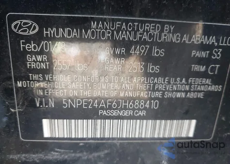2018 Hyundai Sonata Se z USA, uszkodzony, nr VIN 5NPE24AF6JH688410